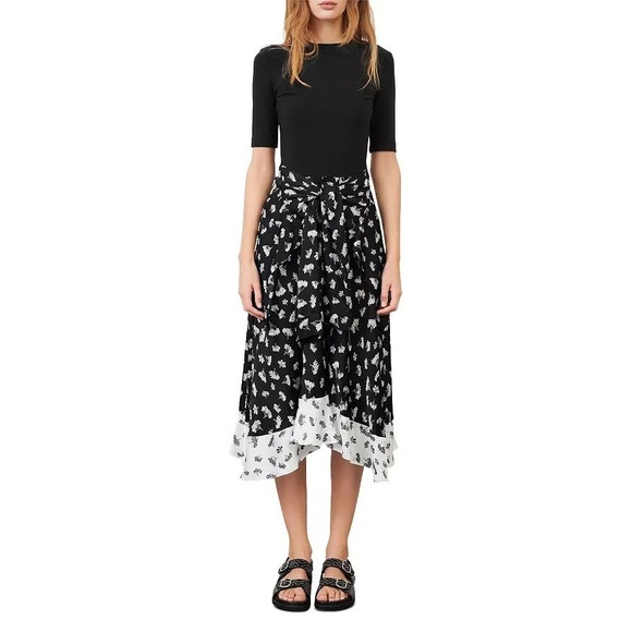 Maje Dresses & Skirts - Maje NWT Raprina Mixed Material Midi Dress in Black Floral Size 38 (Medium)